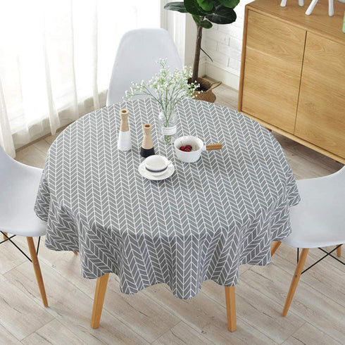 Cotton Linen Tablecloth Grey Arrow Round Table Cover for Dining Kitchen Home Tabletop Decoration, Round - 60 Inch