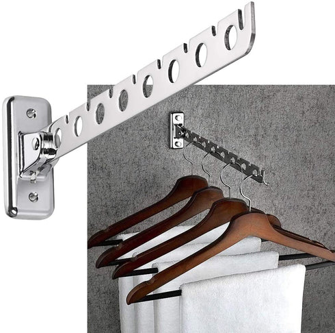 Sumnacon 12" Stainless Steel Clothes Hanger Rack, 2 Pcs Wall Mounted Folding Garment Hooks, Space Saver Clothing and Closet Rod Storage Organizer for Laundry Room Bedroom Bathroom Kitchen