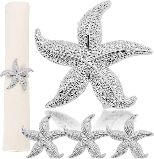 Starfish Napkin Rings Set of 8 Silver Ocean Coastal Nautical Holiday Wedding Party Beach Table Decor