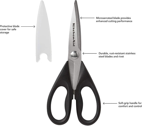 KitchenAid All Purpose Shears with Protective Sheath, 8.72-Inch, Black & Classic Pizza Wheel, 9-Inch, Black
