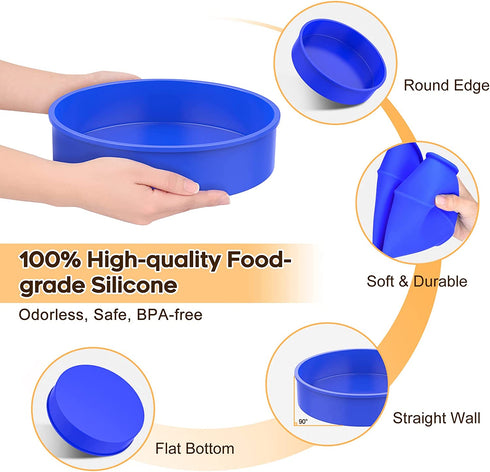 Round Silicone Baking Cake Pan - Nonstick 4/6/8/9 inch Multi Tier Circular Bake Cake Mold Set for Cheesecake Smash Layer Cake Silicon Tins