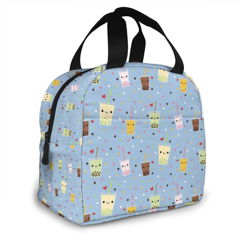 Happy Boba Bubble Tea Lunch Bag For Women Girls Kids Insulated Picnic Pouch Thermal Cooler Tote Bento Large Meal Prep Cute Bag Big Leakproof Soft Bags For Lunch Box, Camping, Travel, Fishing