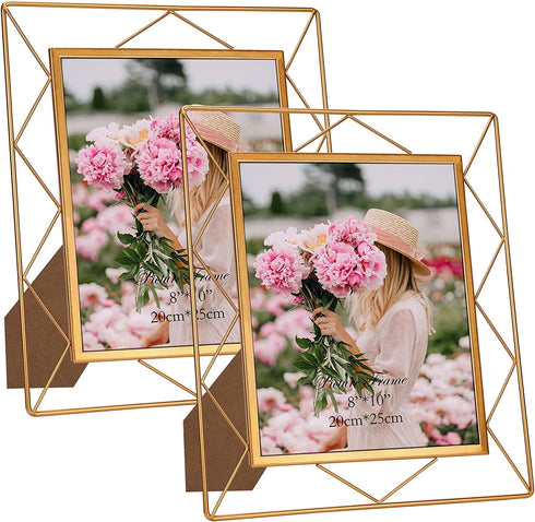 8x10 Picture Frame Set of 2, Metal Frames Fits 8 by 10 Inch Photo Tabletop or Wall Mounting Display