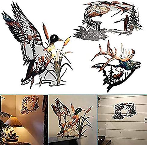 3D Metal Wall Art-Deer Wall Decor Hanging Scene Metal Wall Art for Indoor Outdoor Animal Artwork Rustic Home Office Cabin Farmhouse Decorations 10x10 inch¡