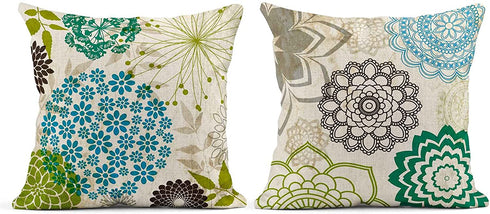 Tarolo Set of 4 Linen Throw Pillow Cover Case Sparklers Floral Patterns Decorative Pillow Cases Covers Home Decor Square 20 x 20 Inches Pillowcases