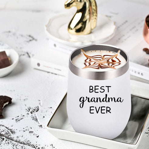 Cpskup Best Ever Grandma and Grandpa Stainless Steel Insulated Wine Tumbler with Lid, Grandparents Christmas Gifts Ideas for Grandma and Grandpa from Grandkids Grandchildren(12 oz, Black and White)