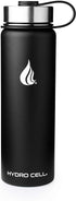 HYDRO CELL Stainless Steel Water Bottle w/ Straw & Wide Mouth Lids (64oz 40oz 32oz 24oz 18oz 14oz) - Keeps Liquids Perfectly Hot or Cold with Double Wall Vacuum Insulated Sweat Proof Sport Design (Black 24oz)