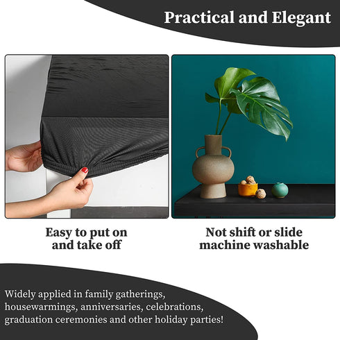 Cocktail Table Covers Spandex Square Table Cloth Stretchable Fitted Tablecloth Elastic Edge Card Table Cover Cover for Square Table Home Kitchen Coffee Bar Supplies, 34 x 34 Inch (Black, 2)