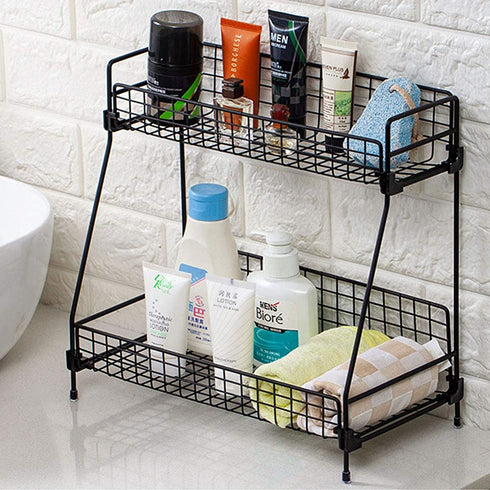 2-Tier Bathroom Countertop Organizer -Cosmetic Organizer- Makeup Organizer Holder for Bathroom -Kitchen Organizer Storage Wire Shelves Basket (Black)