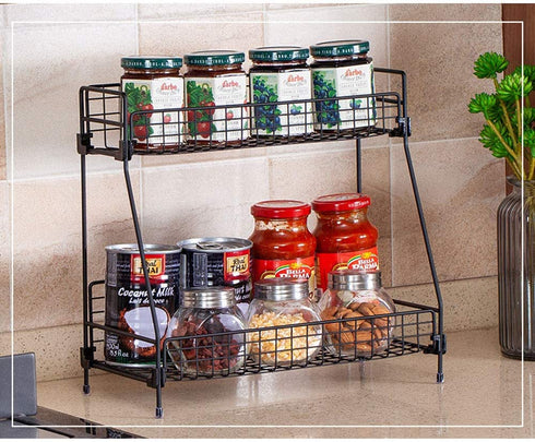 2-Tier Bathroom Countertop Organizer -Cosmetic Organizer- Makeup Organizer Holder for Bathroom -Kitchen Organizer Storage Wire Shelves Basket (Black)