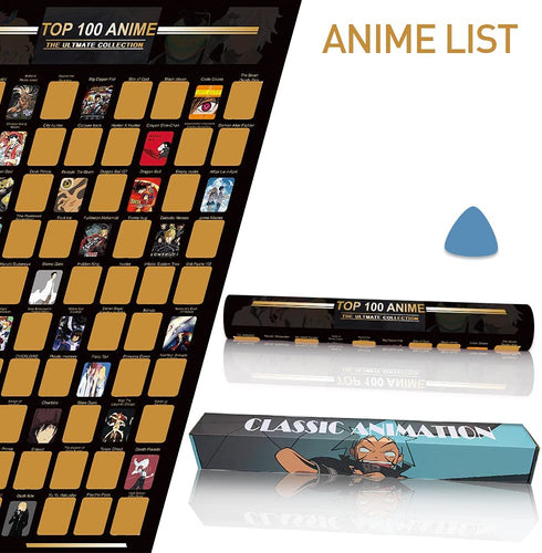 SarahHey Top 100 Anime Scratch Off Poster - Anime Merch Stuff Bucket List Great Christmas Gifts For Women and Men(16.5'' x 23.4''), Black
