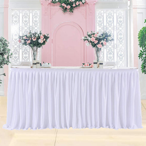 6ft White Tutu Table Skirt for Rectangle Tables,Polyester Pleated Ruffle Table Bed Skirt Cloth for Birthday Party, Wedding,Baby Shower, Banquet,Gender Reveal,Dessert Tables