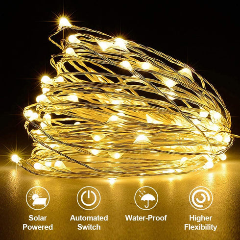 eulogize Outdoor Solar String Lights, 2-Pack Each 33 Ft Copper Wire 100 Ultra-Bright LED 8 Modes Waterproof Solar Fairy Lights for Christmas Wedding Patio Garden Party Decoration