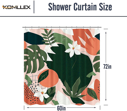 KOMLLEX Abstract Orange Floral Shower Curtain Set 60Wx72H Inch Modern Tropical Fruit Plant Shower Curtain Cute Citrus Aesthetic Spring Flower Bathroom Accessories Women Girl Palm Leaf Bathtub Decor