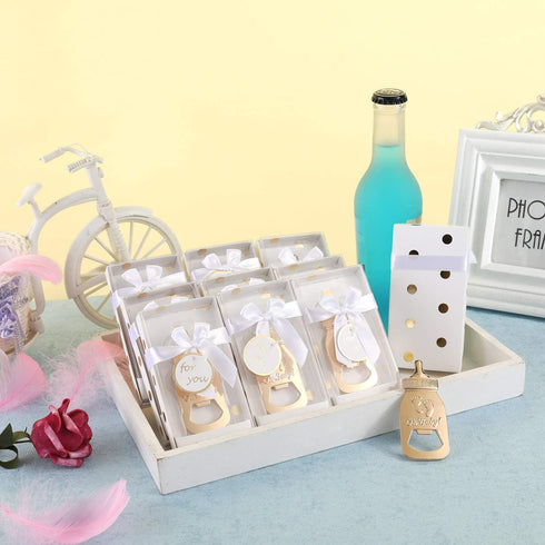 12 Pack Bottle Opener Baby Shower Favor For Guest,Cute Bottle Opener with Baby Footprints Neutral Baby Shower Decoration Supplies for Boy or Girl with Individual Packaging (Gold, 12)
