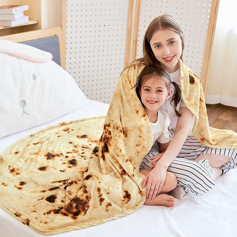 CASOFU Burritos Blanket, Giant Flour Tortilla Throw Blanket, Novelty Tortilla Blanket for Your Family, Soft and Comfortable Flannel Taco Blanket for Kids. (Yellow, 60 inches)