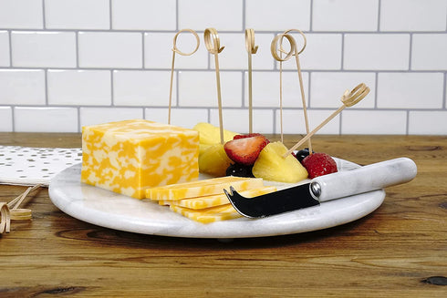 RSVP International Cheese Board & Knife, 10 Inch, White Marble