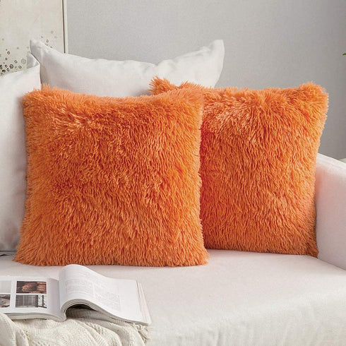 MIULEE Pack of 2 Luxury Faux Fur Fluffy Throw Pillow Covers Set Soft Deluxe Decorative Plush Fleece Pillowcases for Cushion Couch Sofa Bedroom Home 24 x 24 Inch Orange