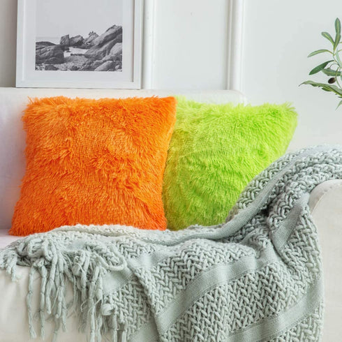 MIULEE Pack of 2 Luxury Faux Fur Fluffy Throw Pillow Covers Set Soft Deluxe Decorative Plush Fleece Pillowcases for Cushion Couch Sofa Bedroom Home 24 x 24 Inch Orange