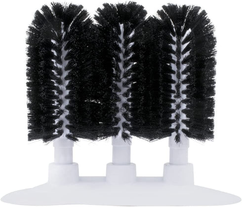 Royal Industries 3 Brush Manual Glass Washer with Suction Base, Plastic Base with Nylon Bristle, 9-3/4" Long x 4" W x 8" H, White Base with Black Brushes, Commercial Grade