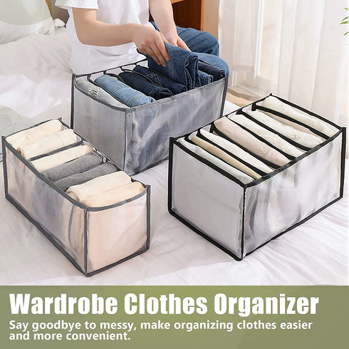 Clothing Organizer?2pcs Wardrobe Drawer T-Shirt Pants Organizer 7 Grids Foldable Washable Closet Organizers and Storage Stacking Separation Bags