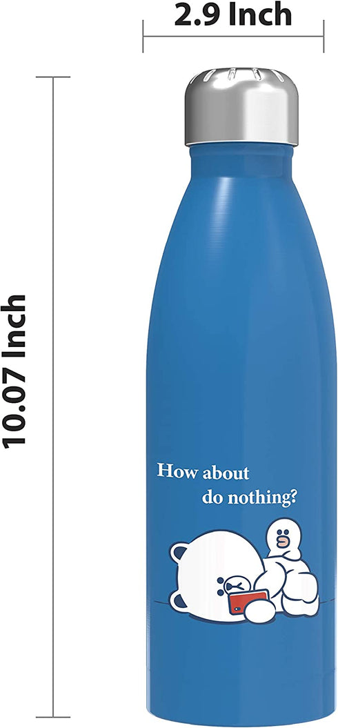 Zak Designs LINE FRIENDS BROWN 17.5 oz Stainless Steel Vacuum Insulated Water Bottle with Leak-Proof Cap Keeps Drinks Cold (17.5 oz, BROWN)