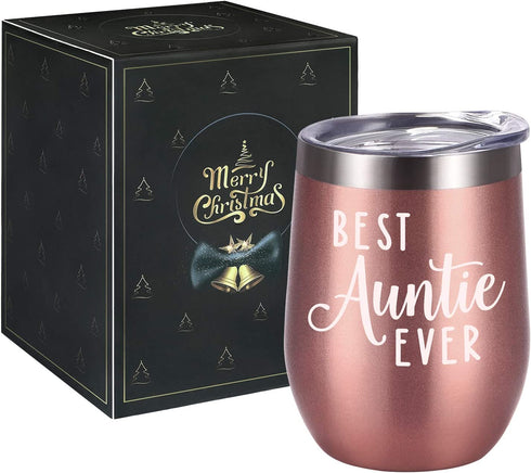 Best Auntie Ever Wine Tumbler, Funny Auntie Birthday Gifts for New Aunt to Be for Mother's Day, Christmas Xmas Present, 12 Oz Stainless Steel Wine Tumbler Auntie Sippy Cup