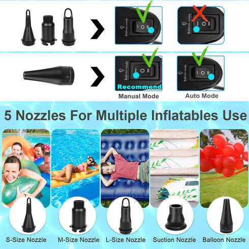 WEEFEESTAR Electric Air Pump, Air Pump for Inflatables Balloon Pump 2 in 1 Quick Inflator Deflator with 5 Nozzles for Pool Floats Air Mattress Air Bed Floaties Balloons Party Decoration (350W)