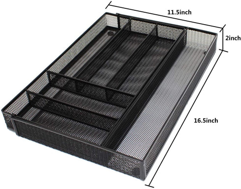 JANE EYRE Sturdy Utensil Drawer Organizer, Cutlery Tray, Silverware/Flatware Storage Divider for Kitchen, Mesh Designing with Non-slip Rubber Feet (Black)