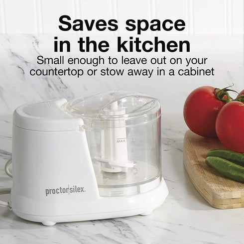 Proctor Silex Durable Mini Food Processor & Vegetable Chopper to Chop, Puree & Emulsify, 1.5 Cup, White