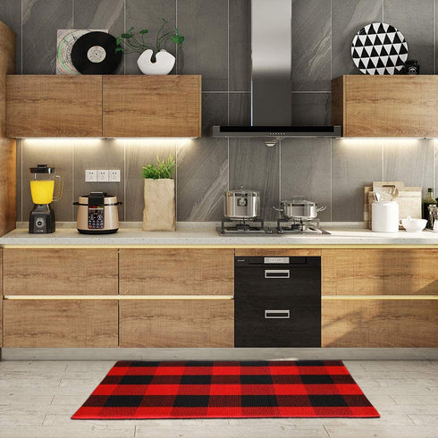 Buffalo Plaid Rug - YHOUSE Cotton Front Door Mat Outdoor Doormat Washable Checkered Rugs Indoor/Outdoor Welcome Mat for Layered Mat Porch/Kitchen/Farmhouse/Entry(23.6€œX35.4€œ, Red and Black Plaid)
