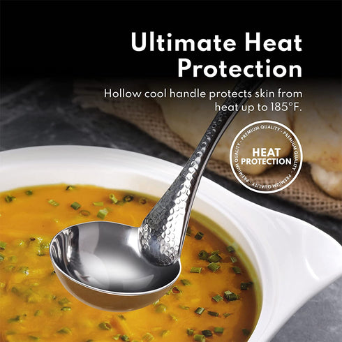 New Star Foodservice Mars Collection Stainless Steel 18/8 Hammered Hollow Handle Soup ladle, 10.2-Inch, 1.2-Ounce