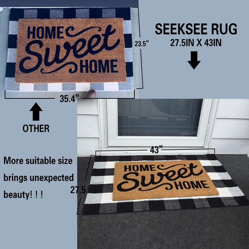 SEEKSEE 100% Cotton Buffalo Plaid Rug 27.5 x 43 Inches Black and White Rug Buffalo Plaid Doormat Washable Hand-Woven Indoor or Outdoor Rugs for Layered Front Door Mats, Porch, Farmhouse, Entryway