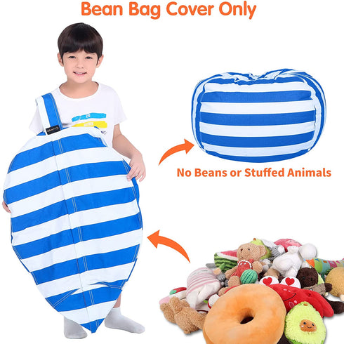 Lukeight Stuffed Animal Storage Bean Bag Chair for Kids, Zipper Storage Bean Bag for Organizing Stuffed Animals, Stripe Bean Bag Chair Cover, (No Beans) Large
