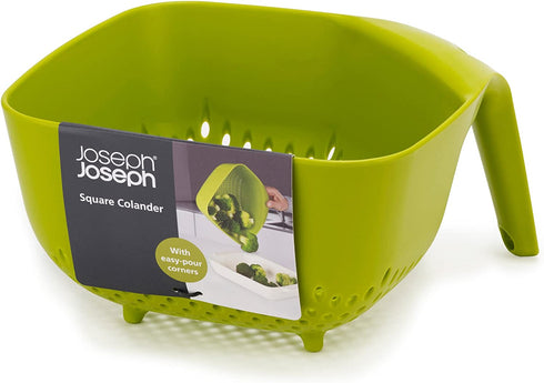 Joseph Joseph Square Colander Stackable with Easy-Pour Corners and Vertical Handle, Medium, Green