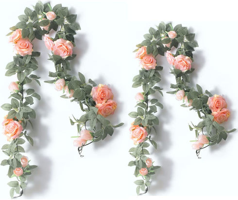 PARTY JOY 4pcs Flower Garland Fake Rose Vine Artificial Flowers Hanging Rose Ivy Hanging Baskets Wedding Arch Garden Background Decor (Pink,4)