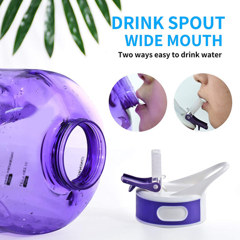 1 Gallon Water Bottle with Straw, Motivational Large Water Bottle with Time Marker, Big Clear Transparent Water Kettle Purple 128oz Water Bottles, Water Jug for Sports Water Bottle BPA Free