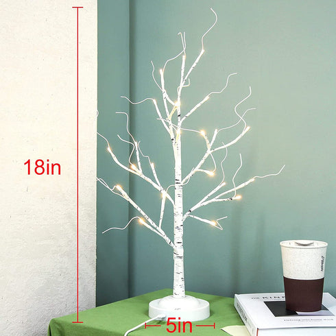Lighted Birch Tree 2ft Tree Lamp with 24 LED Lights Christmas Decorations Tabletop Tree for Bedroom Indoor Party Warm White