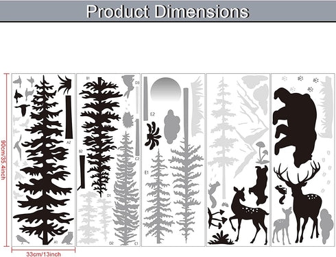 Nursery Wall Decals Forest Deers Wall Stickers Bears Pine Tree Wall Decals Mural Art Wallpaper for DIY Children Room Nursery Vinyl Removable Decals (Classic Style)