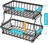 Apsan 2 Tier Fruit Storage Basket Countertop for Kitchen, Bread Vegetable Fruit Basket Bowl Stand Detachable Metal Rectangular Wire Basket, Black Medium