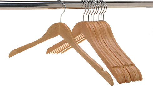 Quality Semi Curved Wooden Suit Hangers, 20-Pack Smooth Finish Solid Wood Coat Hanger with Swivel Hook, Jacket, Pant, Dress Clothes Hangers (Natural, 20)