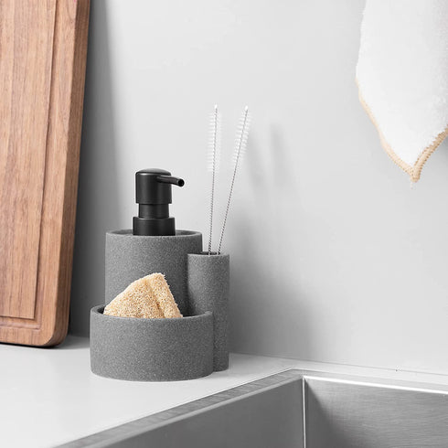Navaris Dish Soap Dispenser and Caddy - Kitchen Soap Dispenser with Sponge Tray and Brush Holder - Sink Organizer Liquid Soap Pump for Countertop