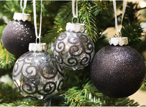 Sleetly Black Christmas Ornaments Shatterproof Ball Tree Decorations, Set of 16