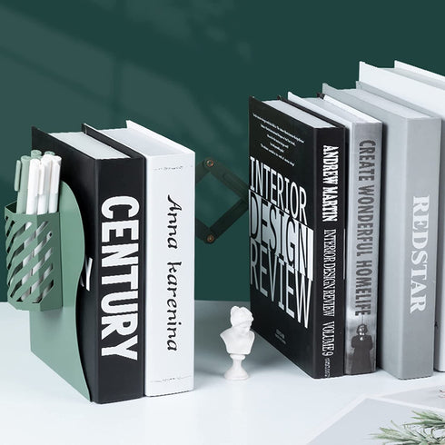 Adjustable Book Ends, Hmseng Bookends Book Holders for Shelves, Desk Magazine File Organizer Holder for Office, Books, Papers, Extends up to 19 inches.Scratch-Resistant Hand Coating-Green