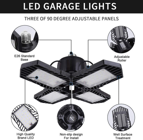2 Pack LED Garage Lights,80W Deformable Led Garage Ceiling Lighting 8000LM E26 Daylight 6000K LED Garage Lighting Super Bright Adjustable Garage Light for Garage,Warehouse