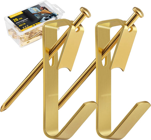 100lbs Picture Hangers, Hommie Picture Hanging Hooks Heavy Duty Picture Hangers Frame Hooks Picture Hanging Kit for Drywall Wooden Wall Hanging Hardware for Pictures,Canvas,Mirror (20Pcs)