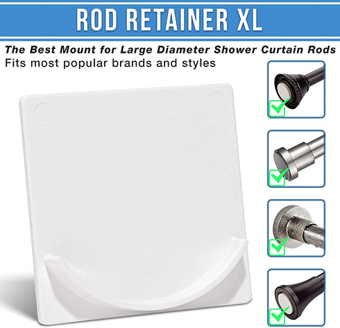Adherion Extra-Large Adhesive Shower Curtain Rod Holder | Rod Retainer XL | No Drilling | Stick On | 3M Adhesive | Shower Curtain Rod Not Included | White |