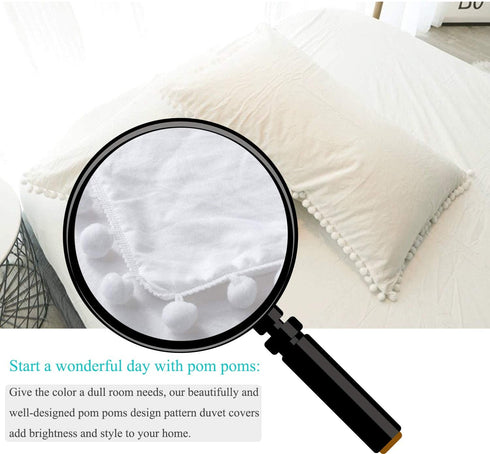 CAWANFLY Pom Pom Fringe Pillow Cases, Tassel Sham Set King Size Bedding Pillow Covers, 20x36inches, Set of 2 (White)