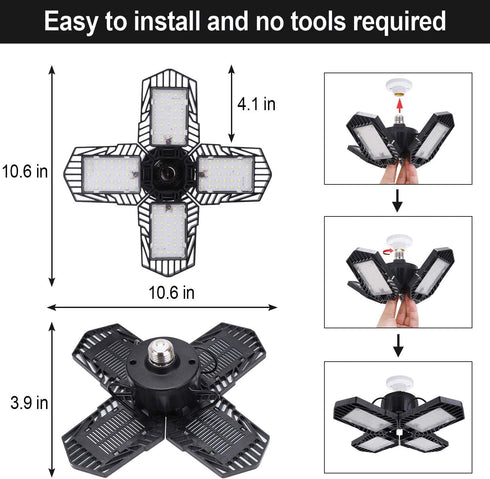 2 Pack LED Garage Lights,80W Deformable Led Garage Ceiling Lighting 8000LM E26 Daylight 6000K LED Garage Lighting Super Bright Adjustable Garage Light for Garage,Warehouse