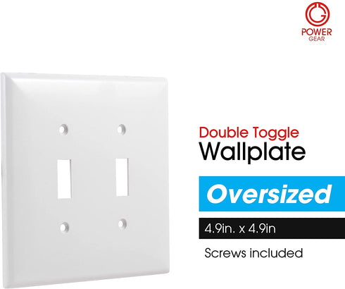 Power Gear Double Oversized Wall Plate Cover, 2 Gang, Unbreakable Faceplate, x 4.9€?, Screws Included, White, 44756 Toggle Switch Wallplate, 1 Pack